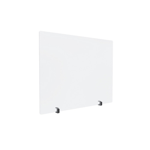 Clear Acrylic Sneeze Guard 30'' Wide x 23-1/2'' Tall, with (2) Black Anodized Aluminum Front Gripping Counter Clamps (Clamp Material Accepted 1'' to 1-1/8'').