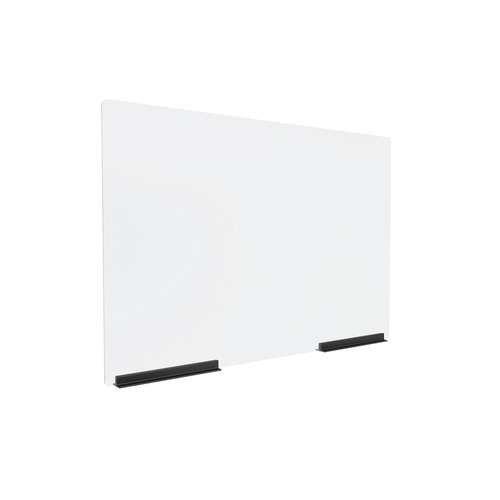 Clear Acrylic Sneeze Guard 35'' Wide x 23-1/2'' Tall, with (2) 10'' Black Anodized Aluminum Channel Mounts