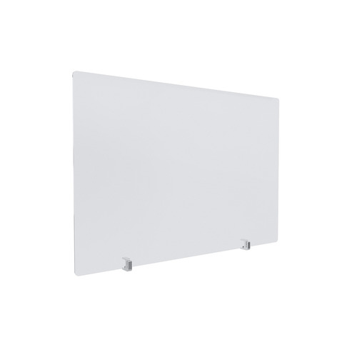 Clear Acrylic Sneeze Guard 35'' Wide x 23-1/2'' Tall, with (2) Clear Anodized Aluminum Front Gripping Counter Clamps (Clamp Material Accepted 1'' to 1-1/8'').