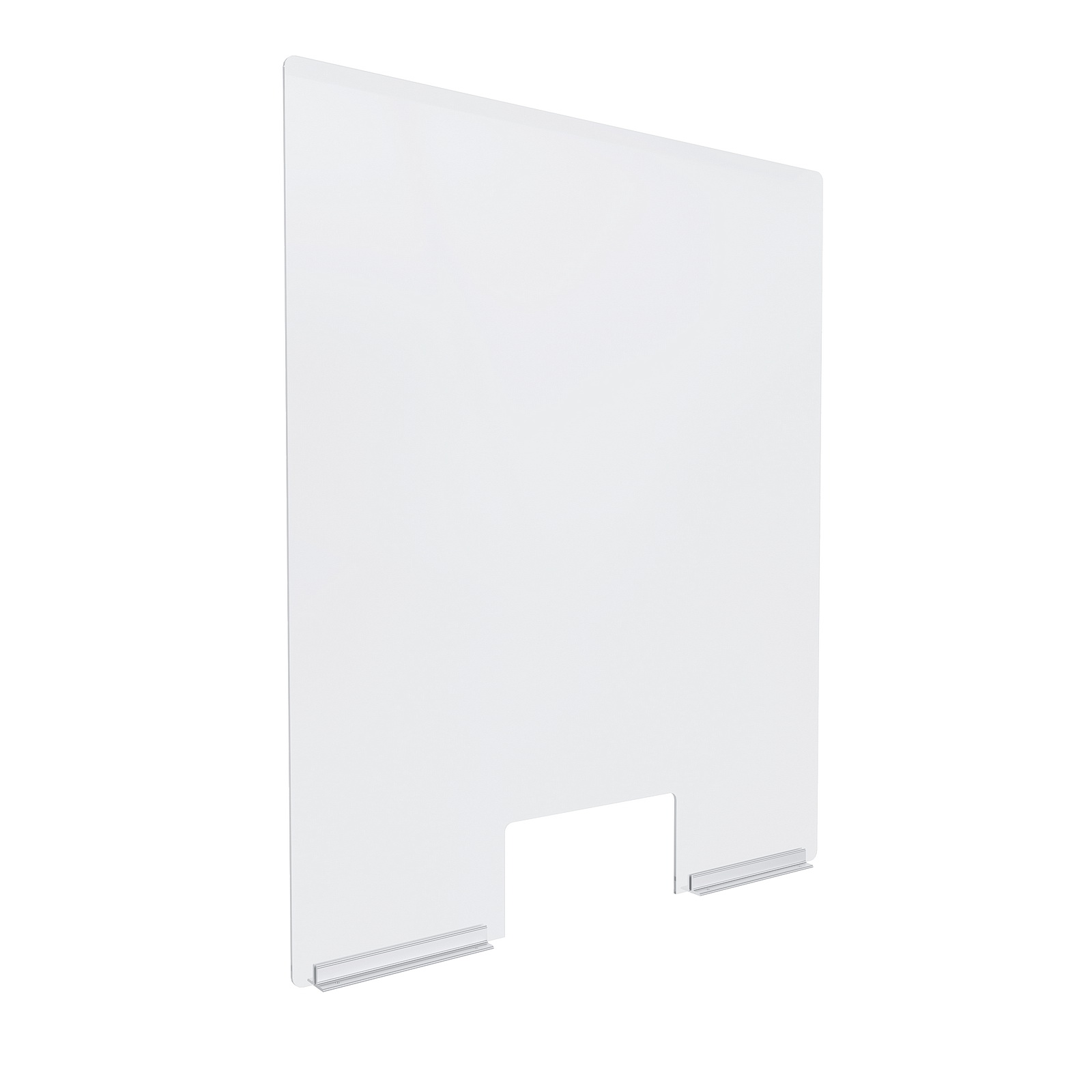 Clear Acrylic Sneeze Guard 30'' Wide x 36'' Tall (10'' x 5'' Cut Out), with (2) 8'' Clear Anodized Aluminum Channel Mounts