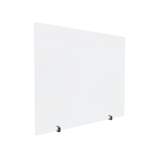 Clear Acrylic Sneeze Guard 36'' Wide x 30'' Tall, with (2) Black Anodized Aluminum Front Gripping Counter Clamps (Clamp Material Accepted 1'' to 1-1/8'').