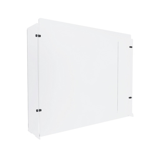 Clear Acrylic Sneeze Guard 36'' Wide x 30'' Tall, with (2) 7'' Wide x 28-3/4'' Deep Feet on the Side, and (4) Aluminum Black Anodized Forks / Standoffs