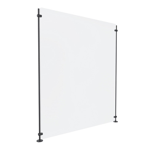 Clear Acrylic Sneeze Guard 30'' Wide x 36'' Tall, with (2) 36'' Tall x 3/8'' Diameter Black Anodized Aluminum Rods on the Side