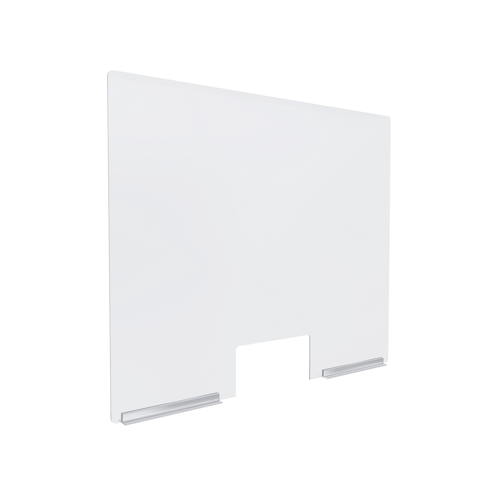Clear Acrylic Sneeze Guard 36'' Wide x 30'' Tall (10'' x 5'' Cut Out), with (2) 10'' Clear Anodized Aluminum Channel Mounts