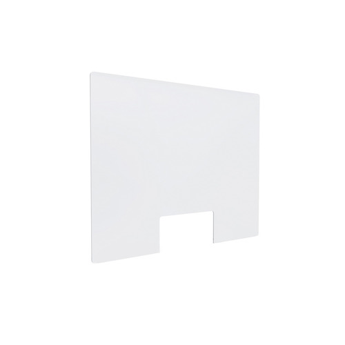 Clear Acrylic Sneeze Guard 36'' Wide x 30'' Tall (10'' x 5'' Cut Out), with (2) 20'' Tall x 3/8'' Diameter Clear Anodized Aluminum Rod on the Side.