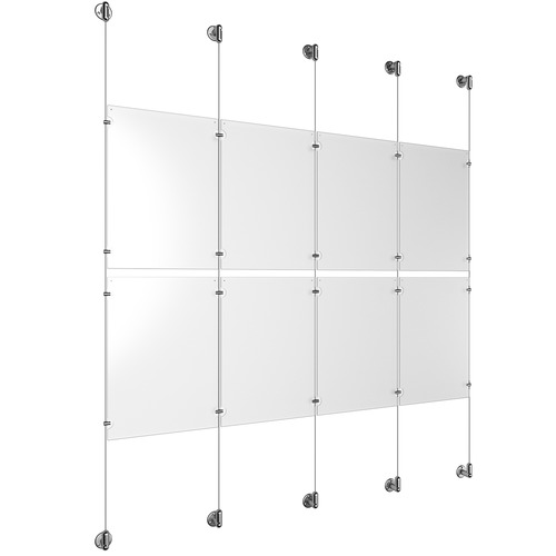 (8) 11'' Width x 17'' Height Clear Acrylic Frame & (5) Aluminum Clear Anodized Adjustable Angle Cable Systems with (8) Single-Sided Panel Grippers (12) Double-Sided Panel Grippers