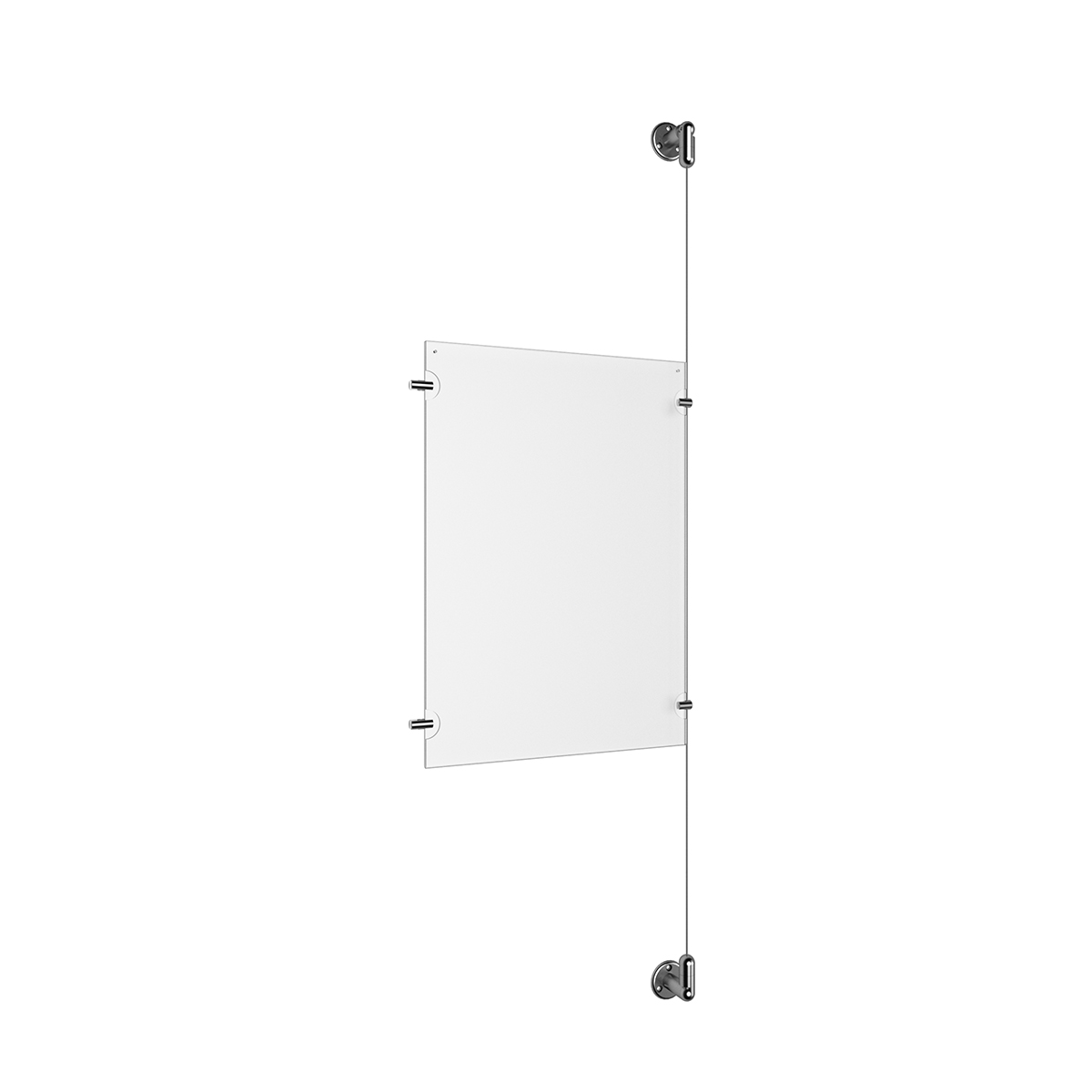 (1) 11'' Width x 17'' Height Clear Acrylic Frame & (1) Aluminum Clear Anodized Adjustable Angle Cable Systems with (2) Single-Sided Panel Grippers (2) Double-Sided Panel Grippers