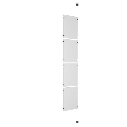(4) 11'' Width x 17'' Height Clear Acrylic Frame & (1) Aluminum Clear Anodized Adjustable Angle Cable Systems with (8) Single-Sided Panel Grippers (8) Double-Sided Panel Grippers