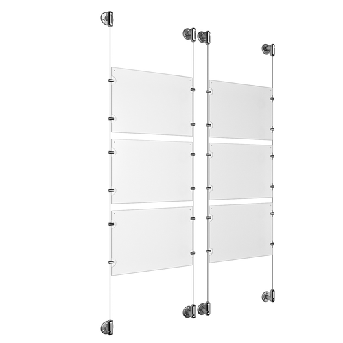 (6) 11'' Width x 8-1/2'' Height Clear Acrylic Frame & (4) Aluminum Clear Anodized Adjustable Angle Cable Systems with (24) Single-Sided Panel Grippers