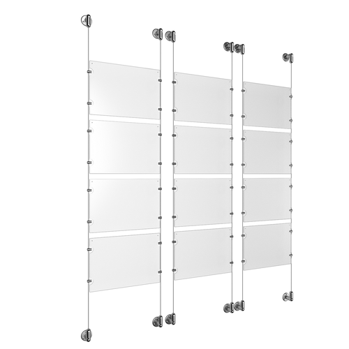 (12) 11'' Width x 8-1/2'' Height Clear Acrylic Frame & (6) Aluminum Clear Anodized Adjustable Angle Cable Systems with (48) Single-Sided Panel Grippers