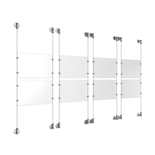 (8) 11'' Width x 8-1/2'' Height Clear Acrylic Frame & (8) Aluminum Clear Anodized Adjustable Angle Cable Systems with (32) Single-Sided Panel Grippers