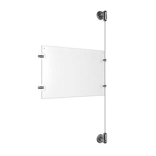 (1) 11'' Width x 8-1/2'' Height Clear Acrylic Frame & (1) Aluminum Clear Anodized Adjustable Angle Cable Systems with (2) Single-Sided Panel Grippers (2) Double-Sided Panel Grippers