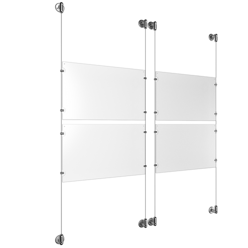 (4) 17'' Width x 11'' Height Clear Acrylic Frame & (4) Aluminum Clear Anodized Adjustable Angle Cable Systems with (16) Single-Sided Panel Grippers