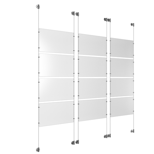 (12) 17'' Width x 11'' Height Clear Acrylic Frame & (6) Aluminum Clear Anodized Adjustable Angle Cable Systems with (48) Single-Sided Panel Grippers