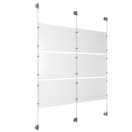 (6) 17'' Width x 11'' Height Clear Acrylic Frame & (3) Aluminum Clear Anodized Adjustable Angle Cable Systems with (12) Single-Sided Panel Grippers (6) Double-Sided Panel Grippers