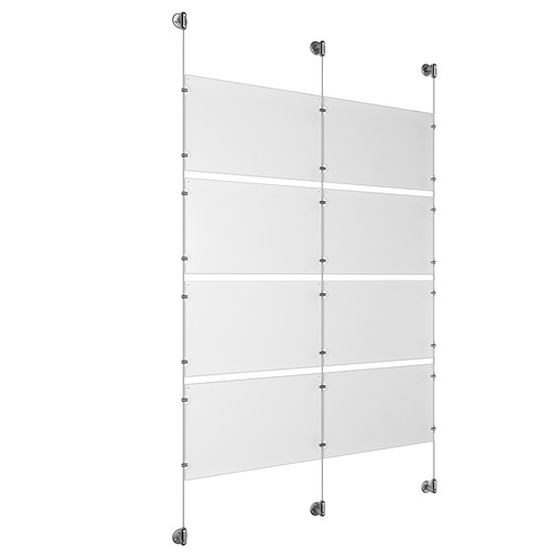 (8) 17'' Width x 11'' Height Clear Acrylic Frame & (3) Aluminum Clear Anodized Adjustable Angle Cable Systems with (16) Single-Sided Panel Grippers (8) Double-Sided Panel Grippers