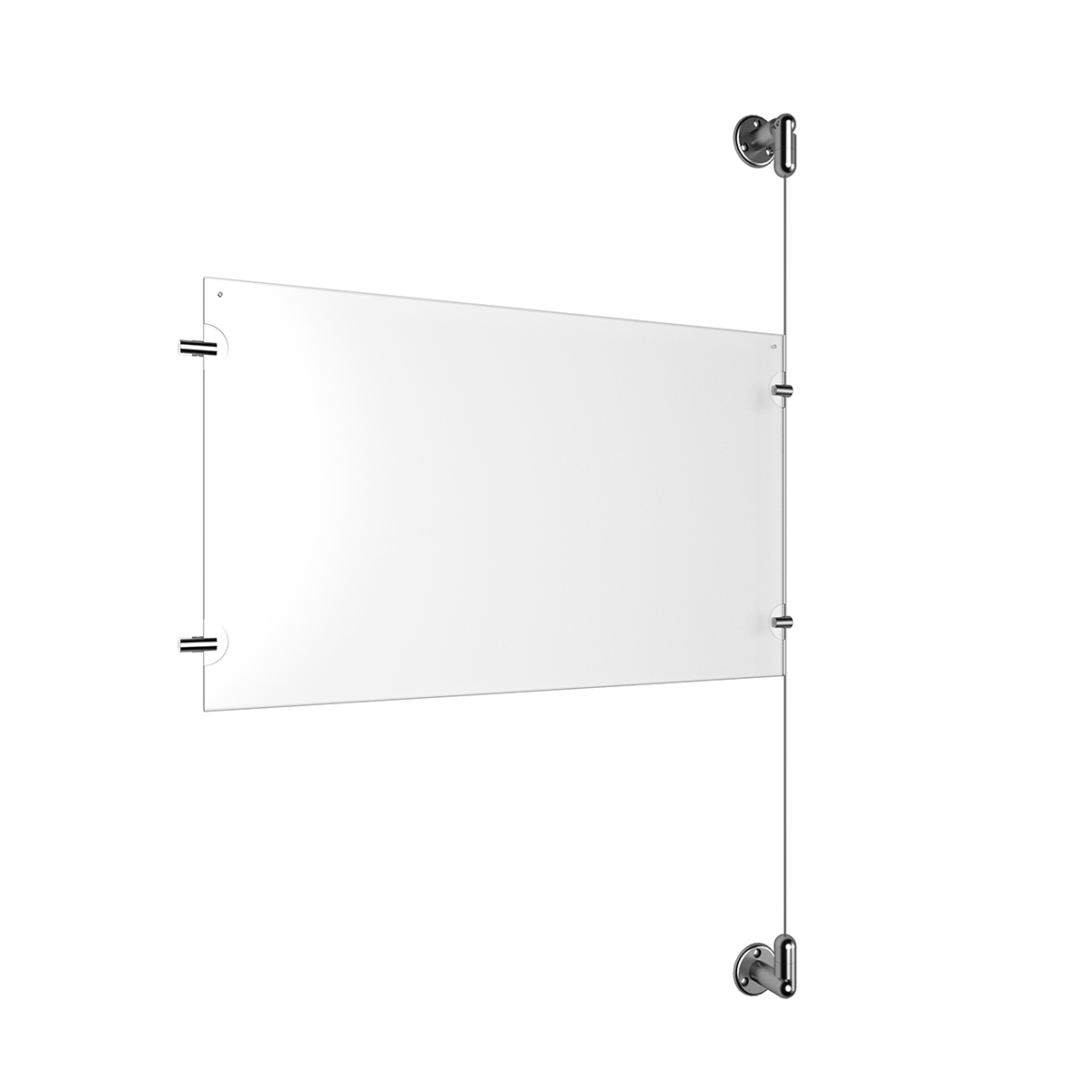(1) 17'' Width x 11'' Height Clear Acrylic Frame & (1) Aluminum Clear Anodized Adjustable Angle Cable Systems with (2) Single-Sided Panel Grippers (2) Double-Sided Panel Grippers