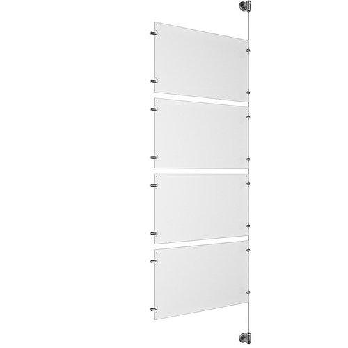 (4) 17'' Width x 11'' Height Clear Acrylic Frame & (1) Aluminum Clear Anodized Adjustable Angle Cable Systems with (8) Single-Sided Panel Grippers (8) Double-Sided Panel Grippers