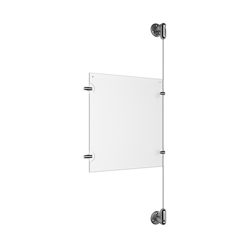 (1) 8-1/2'' Width x 11'' Height Clear Acrylic Frame & (1) Aluminum Clear Anodized Adjustable Angle Cable Systems with (2) Single-Sided Panel Grippers (2) Double-Sided Panel Grippers