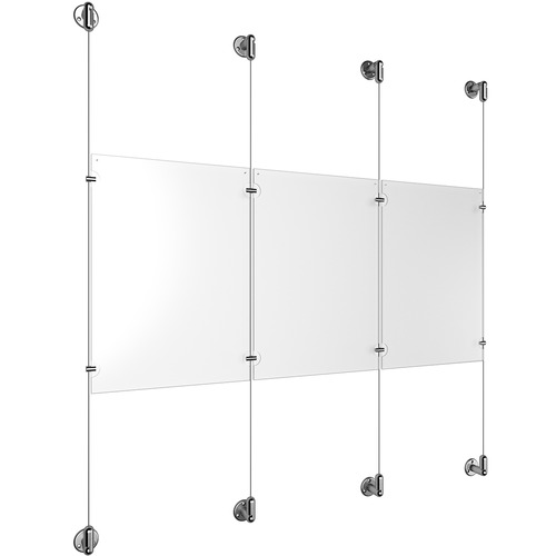 (3) 11'' Width x 17'' Height Clear Acrylic Frame & (4) Stainless Steel Satin Brushed Adjustable Angle Cable Systems with (4) Single-Sided Panel Grippers (4) Double-Sided Panel Grippers
