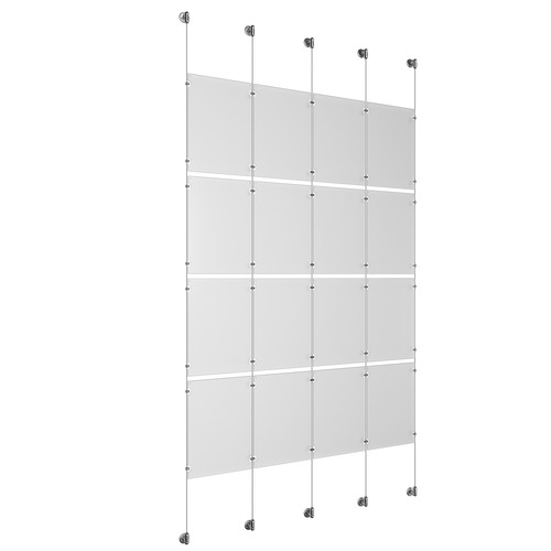 (16) 11'' Width x 17'' Height Clear Acrylic Frame & (5) Stainless Steel Satin Brushed Adjustable Angle Cable Systems with (16) Single-Sided Panel Grippers (24) Double-Sided Panel Grippers