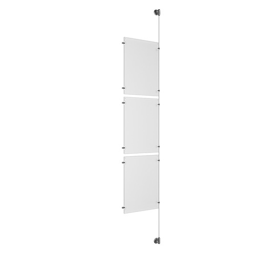 (3) 11'' Width x 17'' Height Clear Acrylic Frame & (1) Stainless Steel Satin Brushed Adjustable Angle Cable Systems with (6) Single-Sided Panel Grippers (6) Double-Sided Panel Grippers