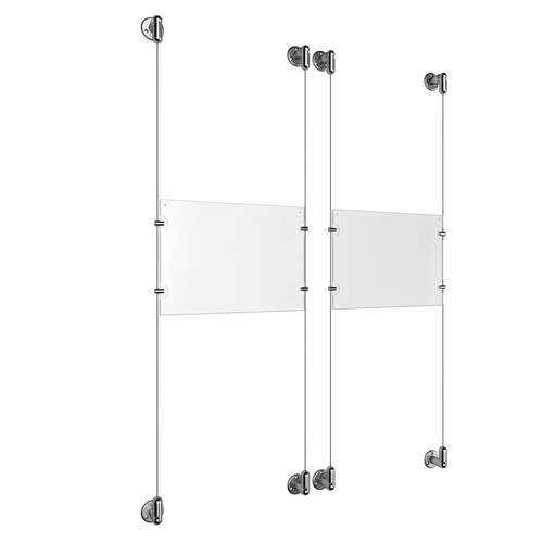 (2) 11'' Width x 8-1/2'' Height Clear Acrylic Frame & (4) Stainless Steel Satin Brushed Adjustable Angle Cable Systems with (8) Single-Sided Panel Grippers