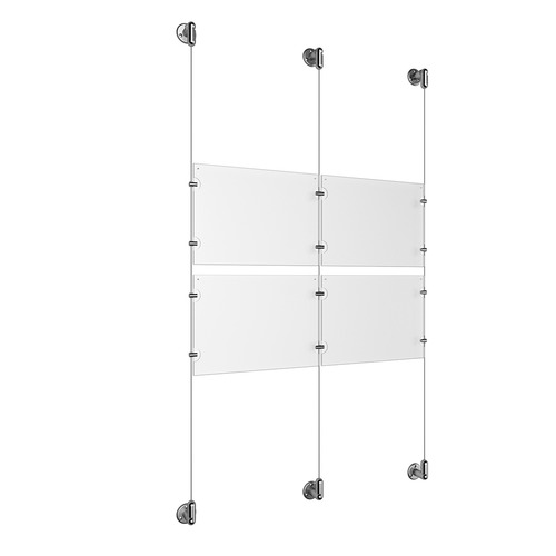 (4) 11'' Width x 8-1/2'' Height Clear Acrylic Frame & (3) Stainless Steel Satin Brushed Adjustable Angle Cable Systems with (8) Single-Sided Panel Grippers (8) Double-Sided Panel Grippers