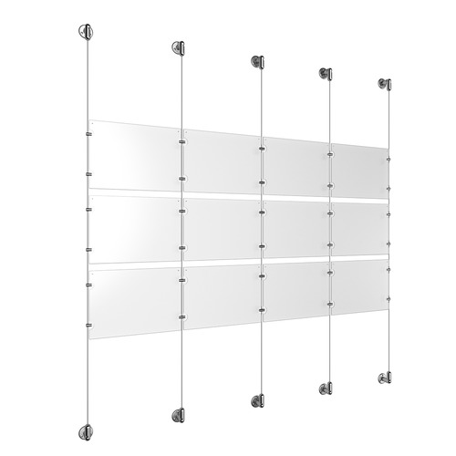 (12) 11'' Width x 8-1/2'' Height Clear Acrylic Frame & (5) Stainless Steel Satin Brushed Adjustable Angle Cable Systems with (12) Single-Sided Panel Grippers (18) Double-Sided Panel Grippers