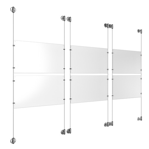 (6) 17'' Width x 11'' Height Clear Acrylic Frame & (6) Stainless Steel Satin Brushed Adjustable Angle Cable Systems with (24) Single-Sided Panel Grippers