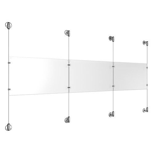 (3) 17'' Width x 11'' Height Clear Acrylic Frame & (4) Stainless Steel Satin Brushed Adjustable Angle Cable Systems with (4) Single-Sided Panel Grippers (4) Double-Sided Panel Grippers