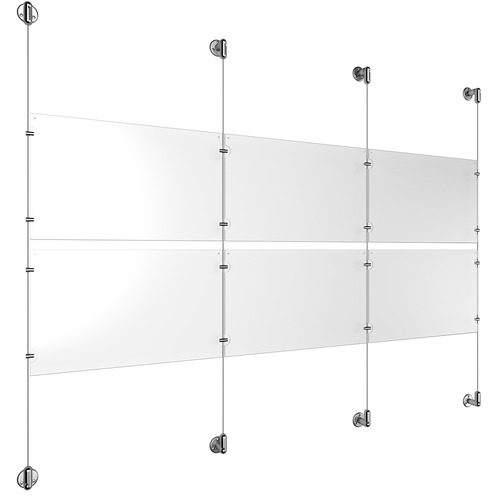 (6) 17'' Width x 11'' Height Clear Acrylic Frame & (4) Stainless Steel Satin Brushed Adjustable Angle Cable Systems with (8) Single-Sided Panel Grippers (8) Double-Sided Panel Grippers