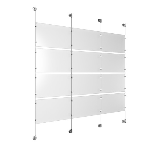 (12) 17'' Width x 11'' Height Clear Acrylic Frame & (4) Stainless Steel Satin Brushed Adjustable Angle Cable Systems with (16) Single-Sided Panel Grippers (16) Double-Sided Panel Grippers
