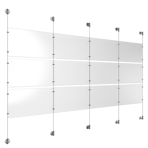 (12) 17'' Width x 11'' Height Clear Acrylic Frame & (5) Stainless Steel Satin Brushed Adjustable Angle Cable Systems with (12) Single-Sided Panel Grippers (18) Double-Sided Panel Grippers