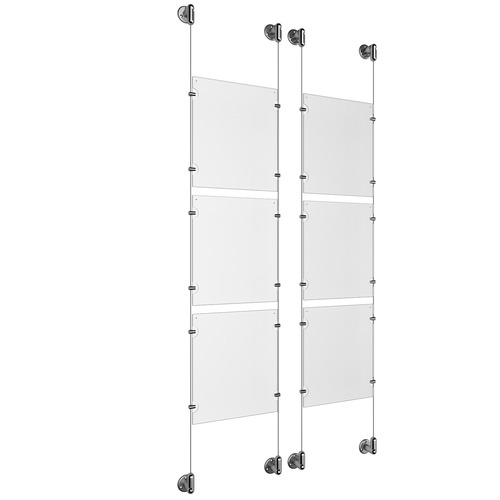 (6) 8-1/2'' Width x 11'' Height Clear Acrylic Frame & (4) Stainless Steel Satin Brushed Adjustable Angle Cable Systems with (24) Single-Sided Panel Grippers
