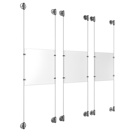 (3) 8-1/2'' Width x 11'' Height Clear Acrylic Frame & (6) Stainless Steel Satin Brushed Adjustable Angle Cable Systems with (12) Single-Sided Panel Grippers