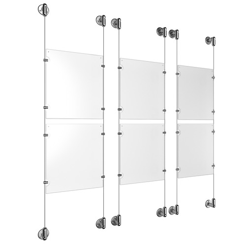 (6) 8-1/2'' Width x 11'' Height Clear Acrylic Frame & (6) Stainless Steel Satin Brushed Adjustable Angle Cable Systems with (24) Single-Sided Panel Grippers
