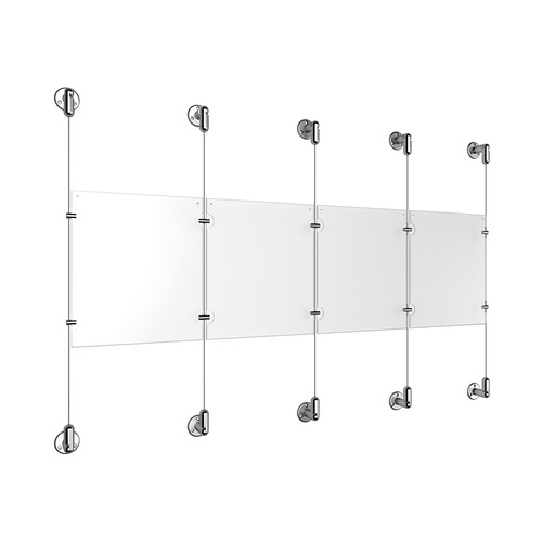 (4) 8-1/2'' Width x 11'' Height Clear Acrylic Frame & (5) Stainless Steel Satin Brushed Adjustable Angle Cable Systems with (4) Single-Sided Panel Grippers (6) Double-Sided Panel Grippers