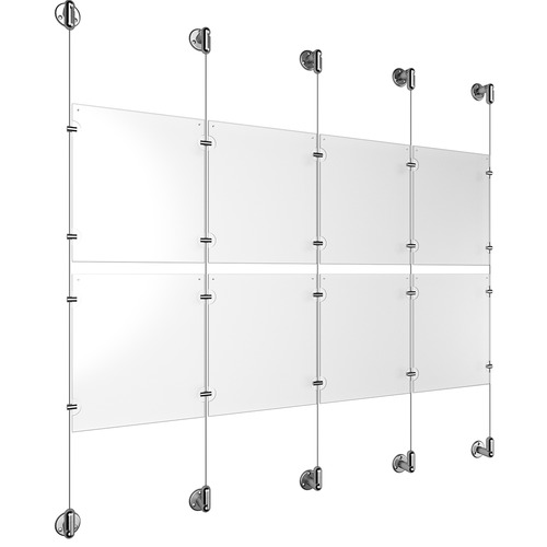 (8) 8-1/2'' Width x 11'' Height Clear Acrylic Frame & (5) Stainless Steel Satin Brushed Adjustable Angle Cable Systems with (8) Single-Sided Panel Grippers (12) Double-Sided Panel Grippers