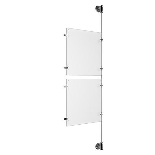 (2) 8-1/2'' Width x 11'' Height Clear Acrylic Frame & (1) Stainless Steel Satin Brushed Adjustable Angle Cable Systems with (4) Single-Sided Panel Grippers (4) Double-Sided Panel Grippers