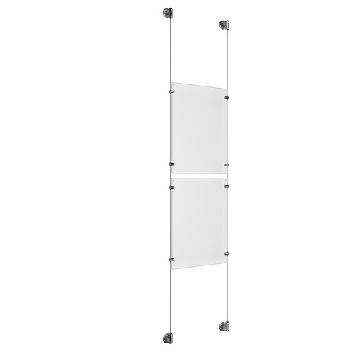 (2) 11'' Width x 17'' Height Clear Acrylic Frame & (2) Aluminum Clear Anodized Adjustable Angle Cable Systems with (8) Single-Sided Panel Grippers