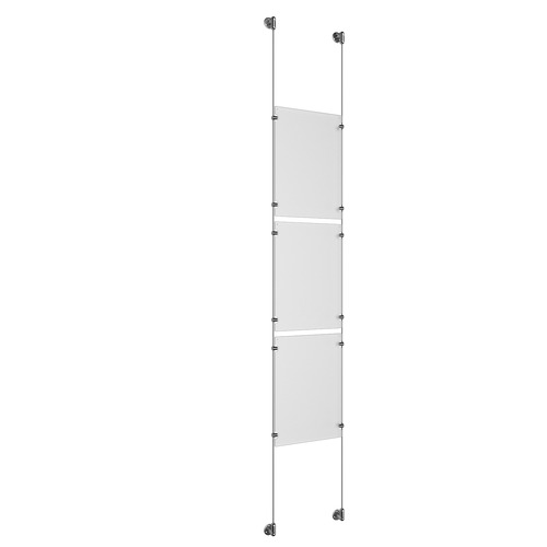 (3) 11'' Width x 17'' Height Clear Acrylic Frame & (2) Aluminum Clear Anodized Adjustable Angle Cable Systems with (12) Single-Sided Panel Grippers