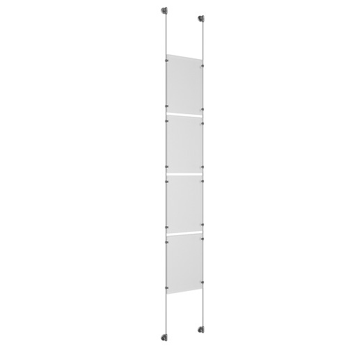 (4) 11'' Width x 17'' Height Clear Acrylic Frame & (2) Aluminum Clear Anodized Adjustable Angle Cable Systems with (16) Single-Sided Panel Grippers