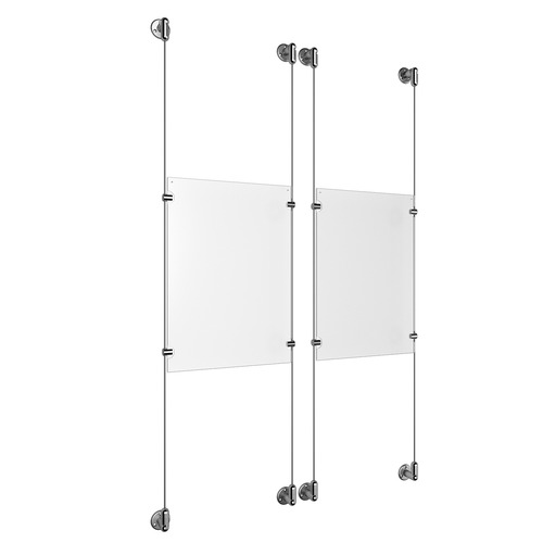 (2) 11'' Width x 17'' Height Clear Acrylic Frame & (4) Aluminum Clear Anodized Adjustable Angle Cable Systems with (8) Single-Sided Panel Grippers
