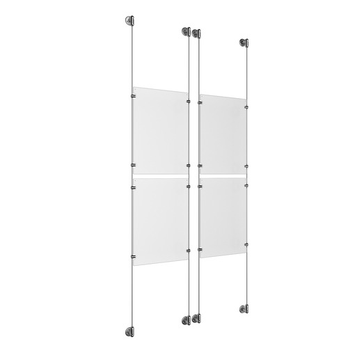 (4) 11'' Width x 17'' Height Clear Acrylic Frame & (4) Aluminum Clear Anodized Adjustable Angle Cable Systems with (16) Single-Sided Panel Grippers