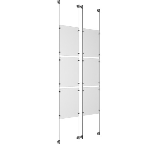 (6) 11'' Width x 17'' Height Clear Acrylic Frame & (4) Aluminum Clear Anodized Adjustable Angle Cable Systems with (24) Single-Sided Panel Grippers
