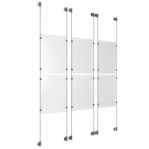 (6) 11'' Width x 17'' Height Clear Acrylic Frame & (6) Aluminum Clear Anodized Adjustable Angle Cable Systems with (24) Single-Sided Panel Grippers