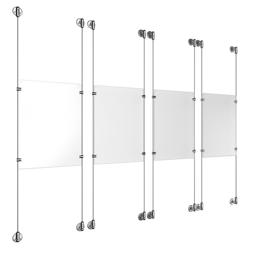 (4) 11'' Width x 17'' Height Clear Acrylic Frame & (8) Aluminum Clear Anodized Adjustable Angle Cable Systems with (16) Single-Sided Panel Grippers