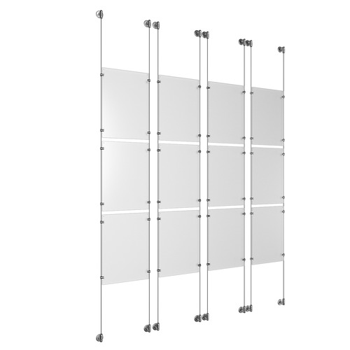 (12) 11'' Width x 17'' Height Clear Acrylic Frame & (8) Aluminum Clear Anodized Adjustable Angle Cable Systems with (48) Single-Sided Panel Grippers