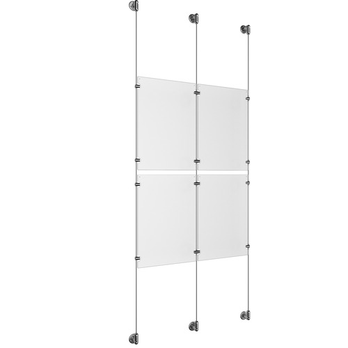 (4) 11'' Width x 17'' Height Clear Acrylic Frame & (3) Aluminum Clear Anodized Adjustable Angle Cable Systems with (8) Single-Sided Panel Grippers (4) Double-Sided Panel Grippers